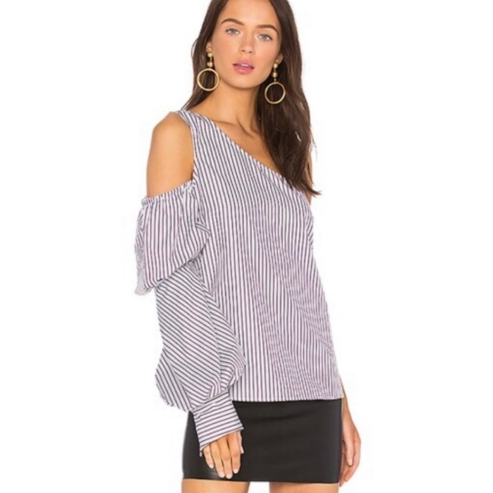 PETERSYN Lara Top Asymmetrical Cold Shoulder Purple/White Striped Small NWT